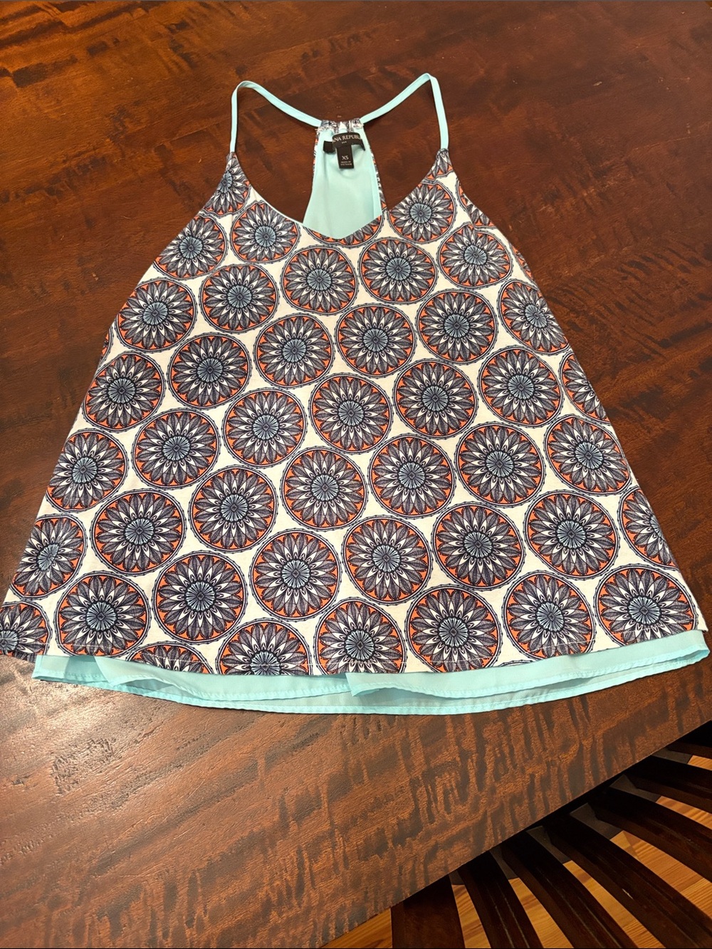 Banana Republic Light Aqua and Navy Printed Racerback Tank